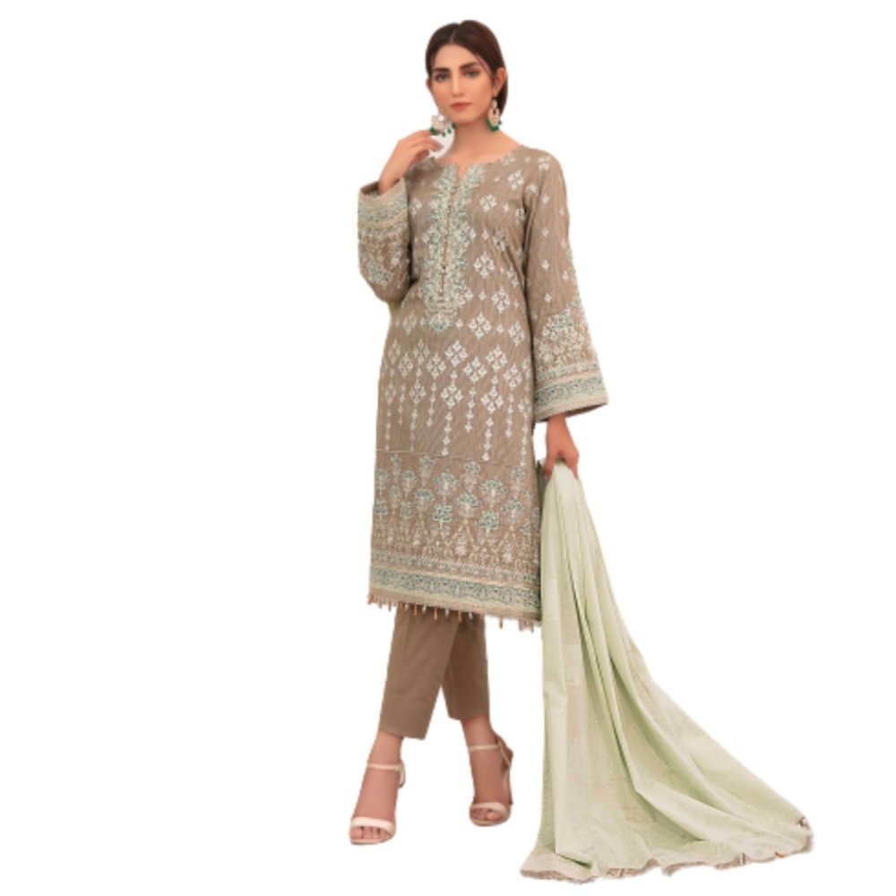 Large Pakistani Fancy Embroidered Jacquard Cotton Broshia Banarsi Shalwar Kameez